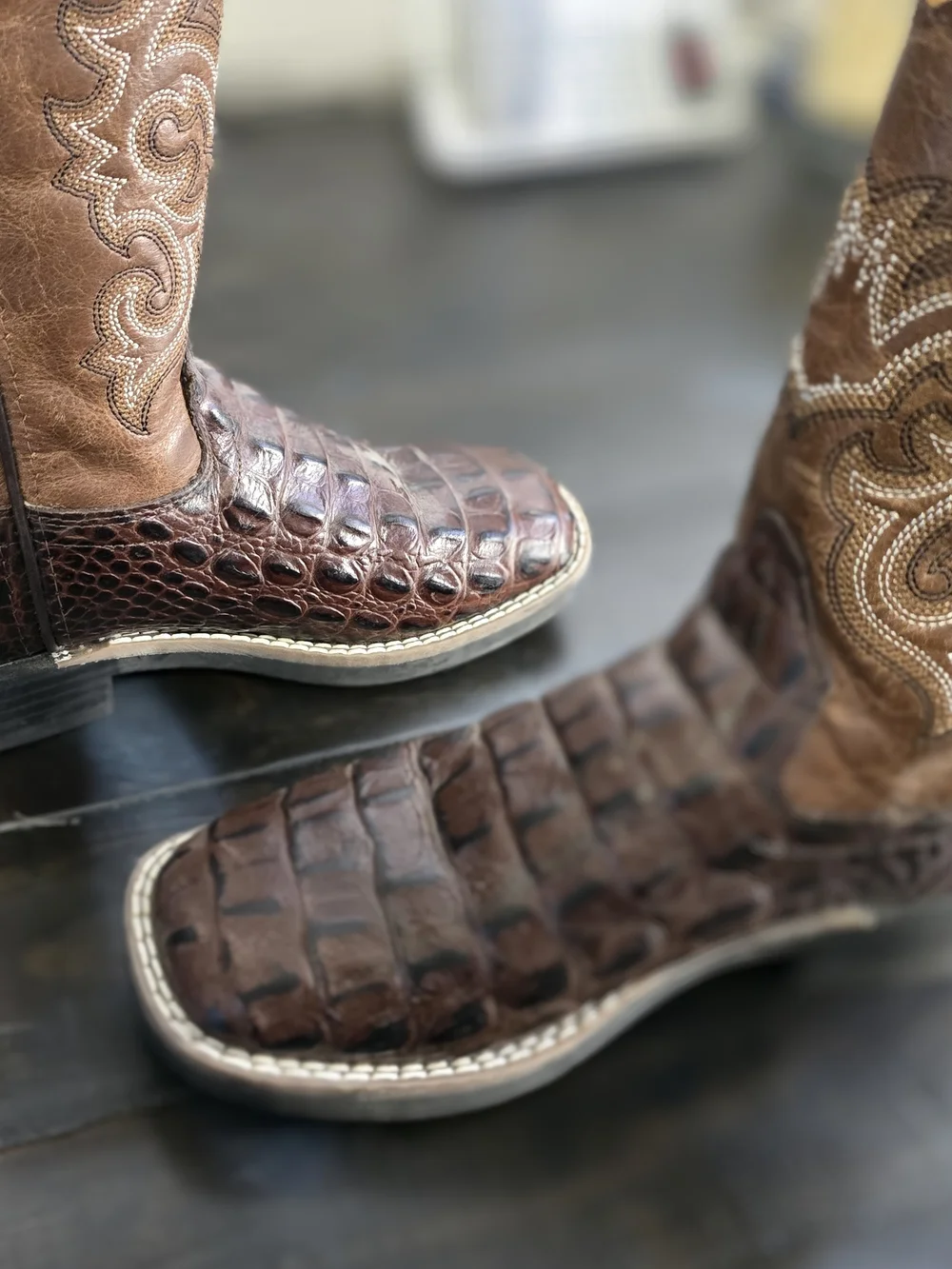 Kids Brown Western Cowboy Boots - Textured Leather